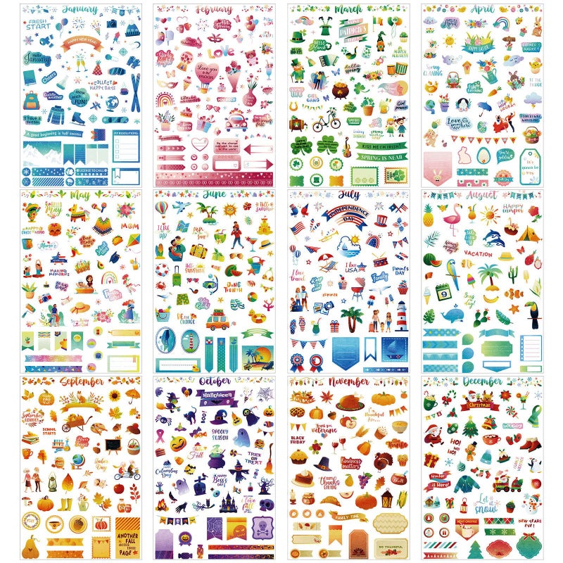 Perthlin 24 Sheets Daily Planners Monthly Celebrations Planner Stickers Monthly Sticker Book Planner Accessories for Calendar Planning Scrapbooking Holiday Seasonal General Events