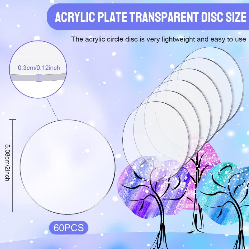 Zonon 60 Pieces Transparent Acrylic Circle Discs Thick Round Acrylic Sheets Blanks Clear Round Ornaments for DIY Projects and Crafts(2 Inch) - Image 2
