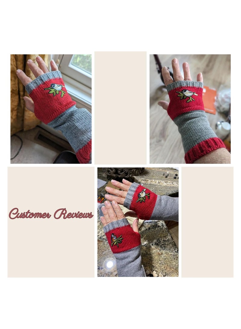 Luckam قفازات بدون أصابع للنساء، قفازات ناعمة ومريحة بتطريز مخيط، قفازات دافئة لخريف وشتاء، قفاز نصف أصبع محبوك، دافئ للذراع بشكل طائر لطيف - Image 5