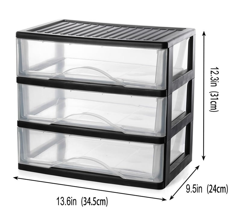 BYCY Medium 3 Drawer Plastic Clear Stacking Desktop Organizer for Office Supplies, Stackable Storage Drawers Storage Bins For Kitchen Cabinets, Pantry, Home Organization (Black, Medium 3Drawer) - Image 5