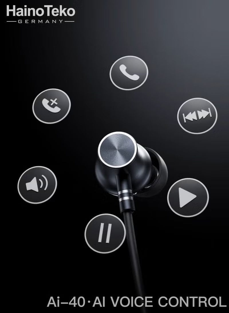 Haino Teko Haino Teko Ai-40 Neckband Wireless Earphone with AI Voice Control 40-Hour Battery Life and Multi Functional Button Control Black - Image 5