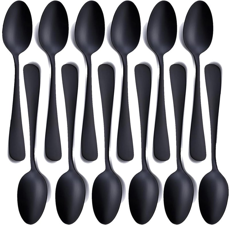 Seeshine Matte Black Dessert Spoon, 6.8-inch Stainless Steel Black Teaspoon, Suitable for Family, Kitchen, Restaurant, Set of 12, Dishwasher Safe - Image 2