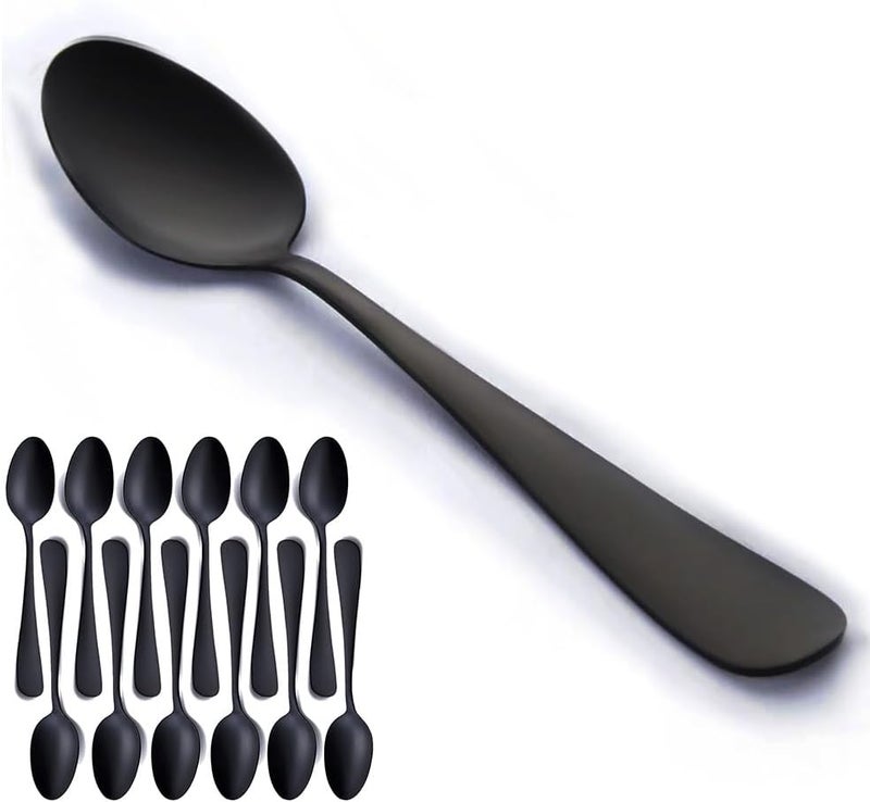 Seeshine Matte Black Dessert Spoon, 6.8-inch Stainless Steel Black Teaspoon, Suitable for Family, Kitchen, Restaurant, Set of 12, Dishwasher Safe - Image 1