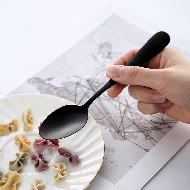 Seeshine Matte Black Dessert Spoon, 6.8-inch Stainless Steel Black Teaspoon, Suitable for Family, Kitchen, Restaurant, Set of 12, Dishwasher Safe - Image 3