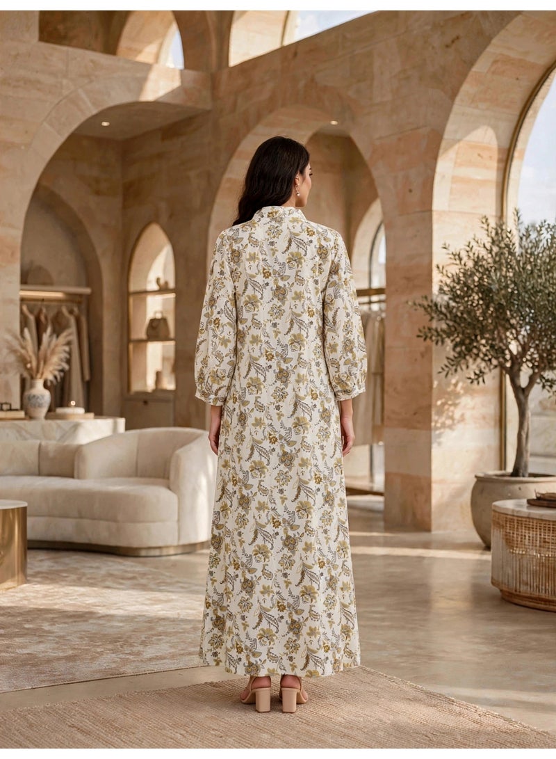 IKKXA Vintage Floral Flared Jalabiya IKTT03Yellow - Image 5