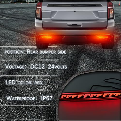 GEEGEETOP Red Lens Rear Fog Bumper Reflector Brake Tail Sequential Flash Signal LED Lights Lamp Compatible with Chevrolet Chevy Suburban Tahoe GMC Yukon/Denali 2021-2024 Accessories (SMOKED) - Image 5