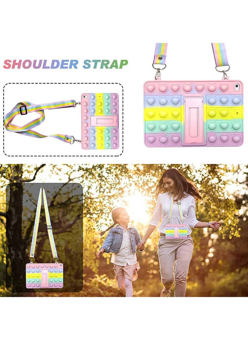 SYOSI Case for iPad 10.2 Inch 2021 2020 2019 (9th /8th /7th Generation), Push Bubble Fidget Stress Relief and Anti-Anxiety Protection Cover with Stand + Strap, Rainbow - Image 4