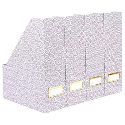 BLU MONACO Foldable Magazine File Holder Set of 4 Moroccan Tile Cardboard Organizers Vertical Desk and Shelf Storage for Home Office Dorm Decorative File Boxes - Image 1