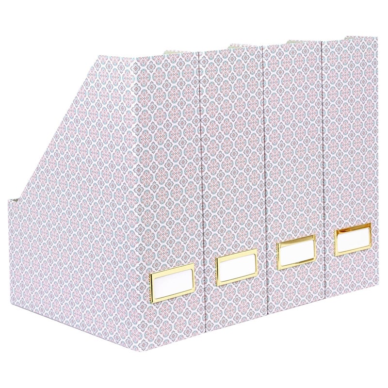 BLU MONACO Foldable Magazine File Holder Set of 4 Moroccan Tile Cardboard Organizers Vertical Desk and Shelf Storage for Home Office Dorm Decorative File Boxes - Image 2