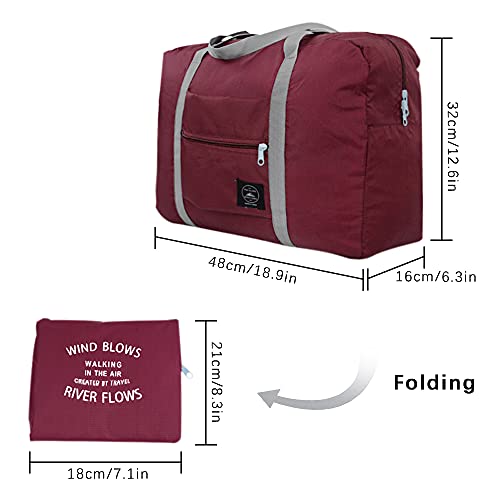 SITAKE 2 Pcs Foldable Travel Duffel Bags, Waterproof Lightweight Carry-on Bags, Suitable for Overnight, Holiday, Shopping, Weekends, Outing, Gym(Wine Red/Navy Blue) - Image 2