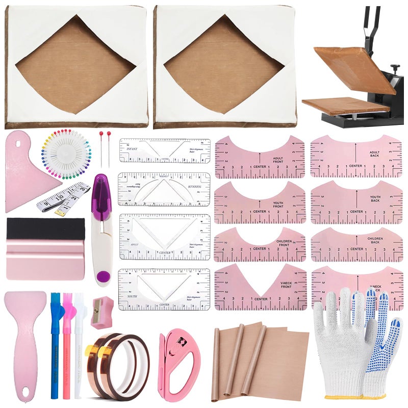 DNSGOOR Sublimation Shirts Tool Kits for Vinyl Alignment with 2 Pcs Heat Press Platen Wrap Cover 15 x 15 Inch for Cricut Heat Press HTV Vinyl Center Designs,Craft Sewing Accessories - Image 1