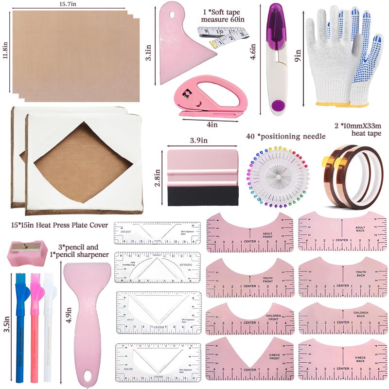 DNSGOOR Sublimation Shirts Tool Kits for Vinyl Alignment with 2 Pcs Heat Press Platen Wrap Cover 15 x 15 Inch for Cricut Heat Press HTV Vinyl Center Designs,Craft Sewing Accessories - Image 2