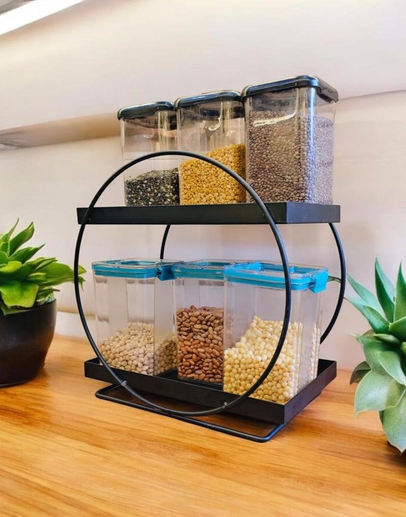 Cri8Hub Round 2-Tier Storage Rack, Metal Spice Organizer Shelf, Pantry Storage Organizer | Multipurpose Storage Organizer | Multiuses Racks | Self Rack Organizer, Black - Image 4