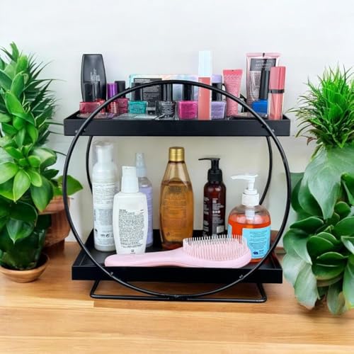 Cri8Hub Round 2-Tier Storage Rack, Metal Spice Organizer Shelf, Pantry Storage Organizer | Multipurpose Storage Organizer | Multiuses Racks | Self Rack Organizer, Black - Image 2