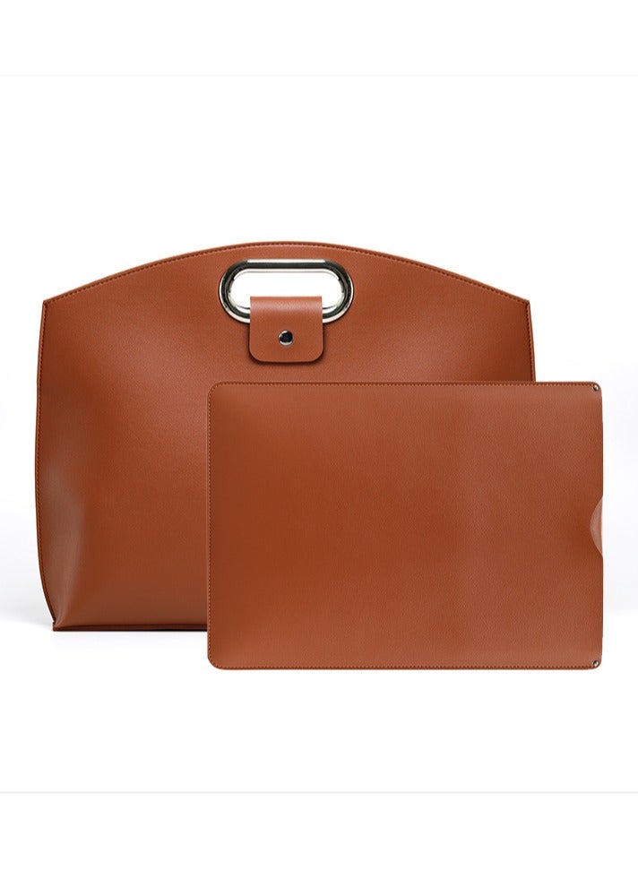 Joyelink 13-14 Inch Laptop Leather Sleeve + Pocket, Compatible with MacBook Air 13.3"/13.6" M1 M2/MacBook Pro 13 2022-2016/Dell XPS 13/Surface Pro X/8/7 /6/5/Surface 13.5" Laptop, Brown - Image 1