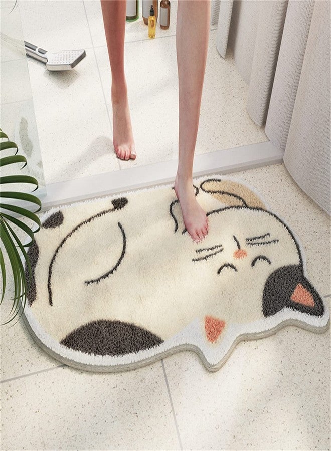 RinRinfam Funny Cat Bath Mat Cute Cartoon Cat Bath Rug Soft Microfiber Water Absorbent Non-Slip Foot Shower Mat Thick Shaggy Floor Mat for Living Room Bedroom Rug Beige 18" x 30" - Image 1