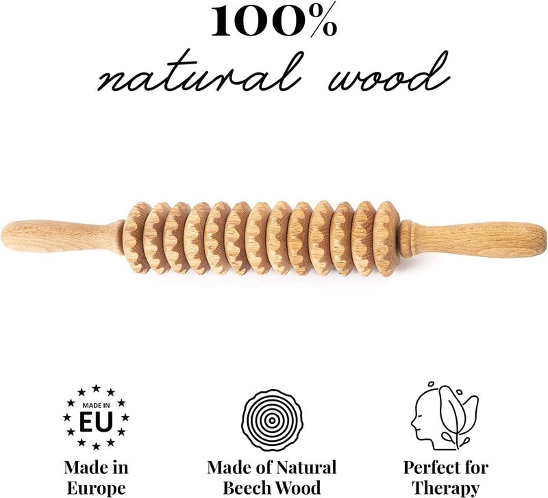 tuuli مجموعة تدليك مضادة للسيلوليت من توولي - مدلك 2 × 40 سم بكرة مع مقبض - ميديروثيرابي خشبي - Image 4