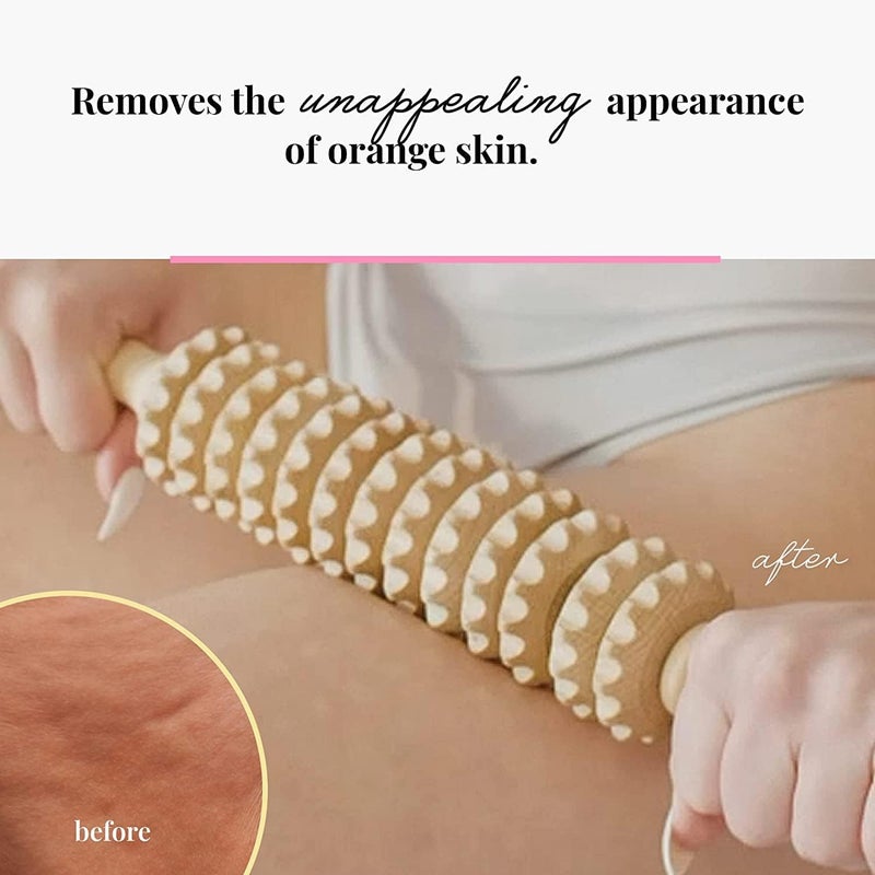 tuuli مجموعة تدليك مضادة للسيلوليت من توولي - مدلك 2 × 40 سم بكرة مع مقبض - ميديروثيرابي خشبي - Image 5