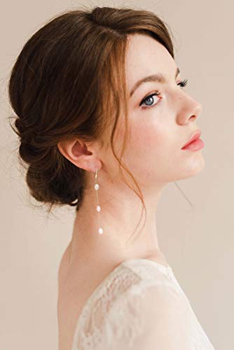 POTESSA Baroque Pearl 18K Gold Plated Hoop Drop Dangle Earrings for Women Long Snake Chain Dainty Bridal Earrings for Wedding - Image 2