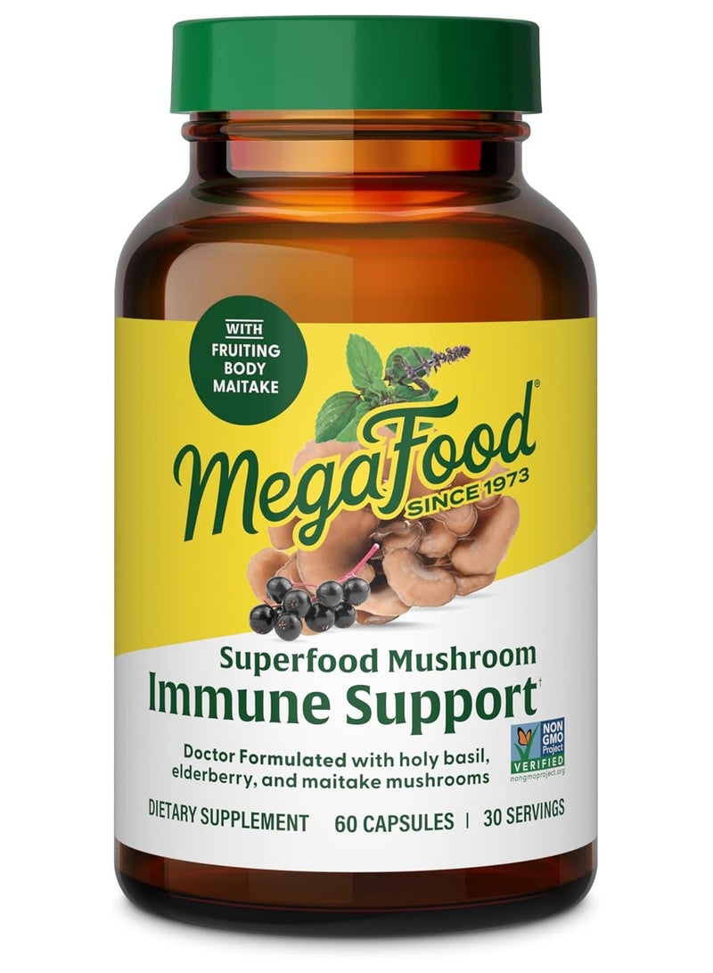MegaFood فطر السوبر فود لدعم المناعة - تم صياغته بواسطة طبيب مع الريحان المقدس، التوت البري، وفطر الميتاكي، 60 كبسولة / 30 حصة - Image 1