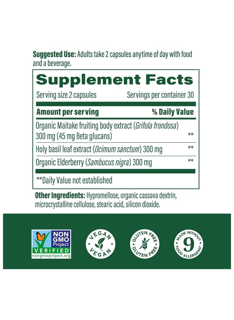 MegaFood فطر السوبر فود لدعم المناعة - تم صياغته بواسطة طبيب مع الريحان المقدس، التوت البري، وفطر الميتاكي، 60 كبسولة / 30 حصة - Image 2