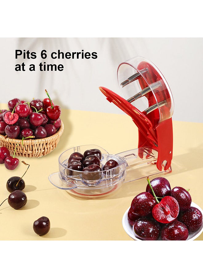 Generic - Cherry Pitter Tool Pit Remover Push-Pull Six-Hole Portable Cherry Core Remover with Lock Design Quick Release Kitchen Gadget - Image 1