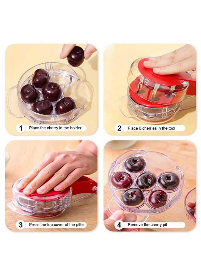 Generic - Cherry Pitter Tool Pit Remover Push-Pull Six-Hole Portable Cherry Core Remover with Lock Design Quick Release Kitchen Gadget - Image 1