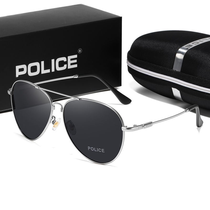 POLICE Pilot Polarized Sunglasses with UV 400 Protection Metal Frame for Driving Sliver frames - Image 1