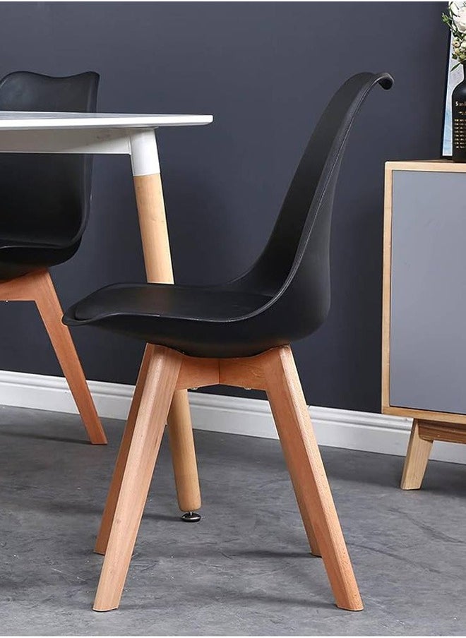Taimi Pack of 4 Mid Century Modern Side Chair with High Back Rest, PU Leather Soft Padded Seats and Solid Wood Legs - Dining, Living Room, Kitchen, Bedroom - Shell Tulip Chair Black  - Image 2