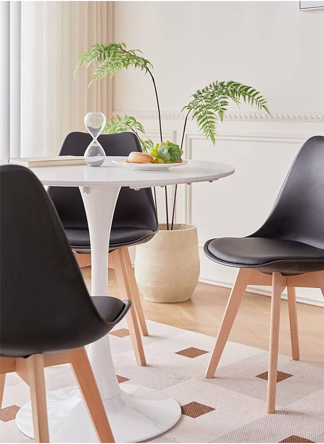 Taimi Pack of 4 Mid Century Modern Side Chair with High Back Rest, PU Leather Soft Padded Seats and Solid Wood Legs - Dining, Living Room, Kitchen, Bedroom - Shell Tulip Chair Black  - Image 3