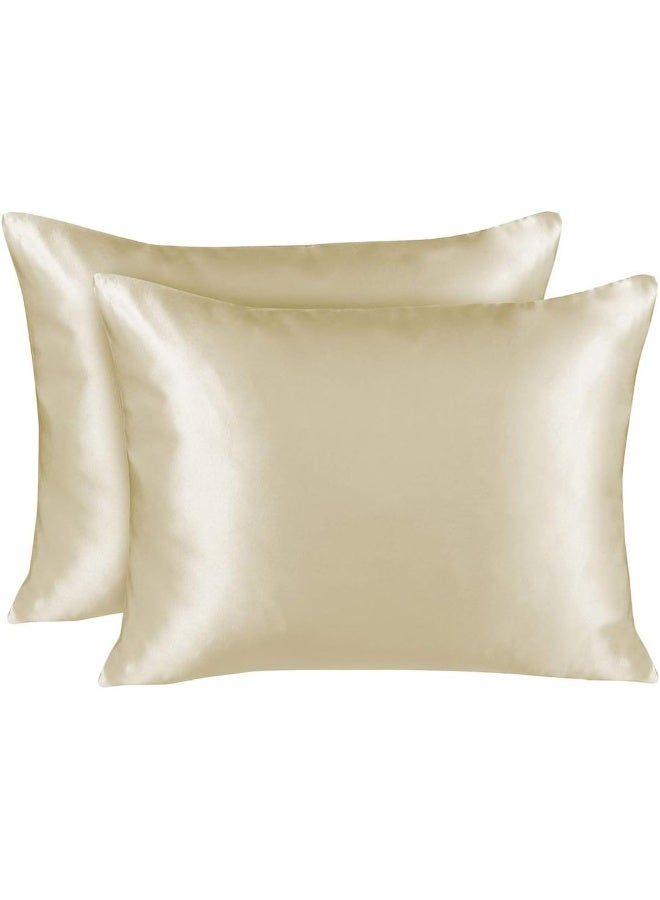 ShopBedding Luxury Satin Pillowcase for Hair – King Satin Pillowcase with Zipper, Ivory (Pillowcase Set of 2) – Blissford - Image 1