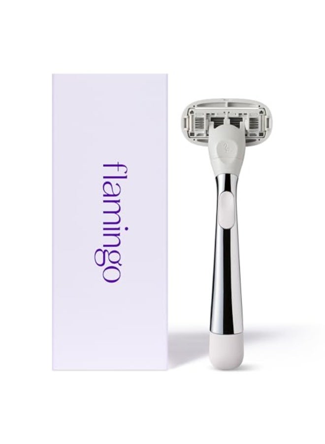 Flamingo Razors for Women, 1 Women's Razor Handle (Chrome), 5 Blade Razor for Women with Aloe and Shea Butter Glide Strips - Image 2