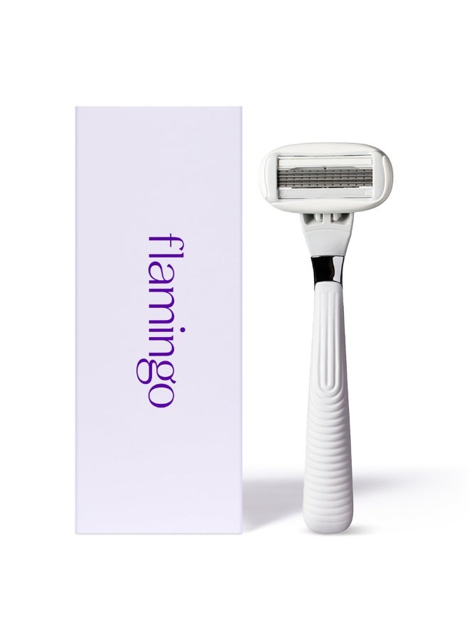 Flamingo Razors for Women, 1 Women's Razor Handle (Chrome), 5 Blade Razor for Women with Aloe and Shea Butter Glide Strips - Image 1