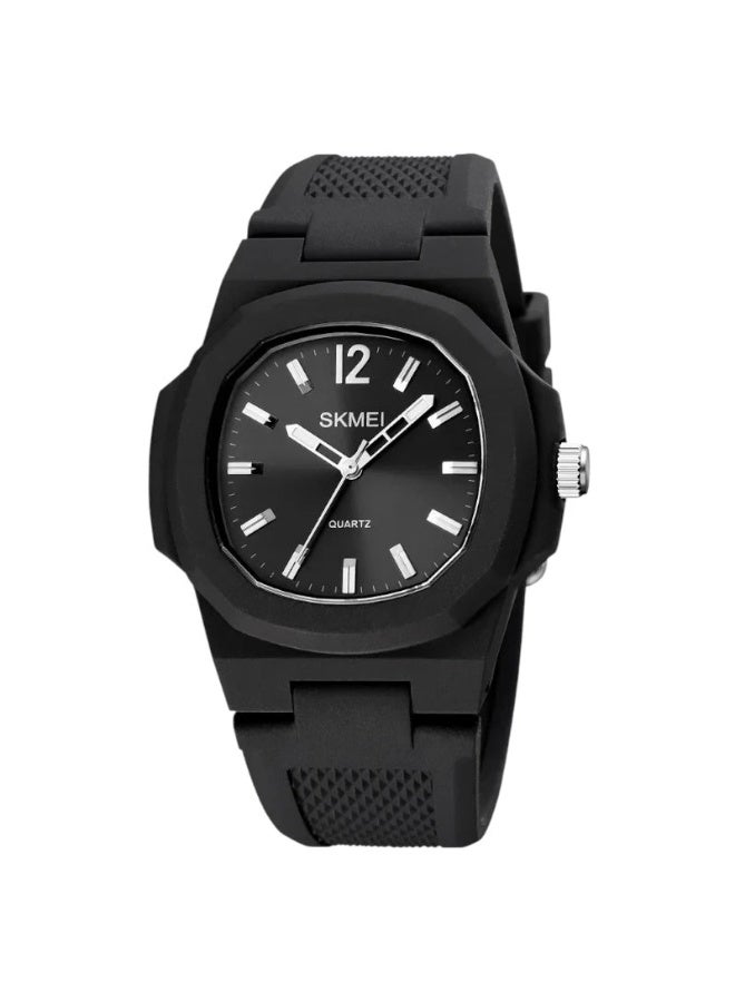 سكمي ساعة Skmei1717 للجنسين، سوار مطاطي أسود وعقارب فضية