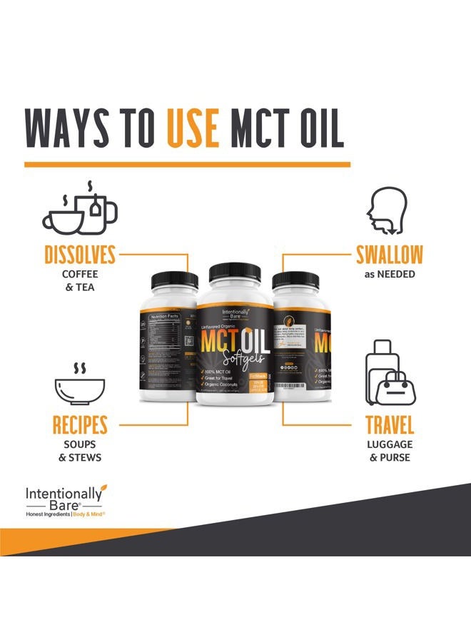 Intentionally Bare Organic MCT Oil Capsules - 70% C8 MCT Oil & 30% C10 MCT Capsules Unflavored for Keto Low Carb and Paleo Diet - Coconut C8 & C10 for Energy Mood & Focus - Non-GMO 300 Soft Gels - Image 3