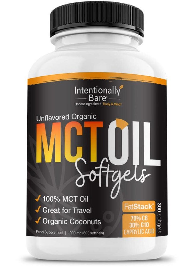 Intentionally Bare Organic MCT Oil Capsules - 70% C8 MCT Oil & 30% C10 MCT Capsules Unflavored for Keto Low Carb and Paleo Diet - Coconut C8 & C10 for Energy Mood & Focus - Non-GMO 300 Soft Gels - Image 1