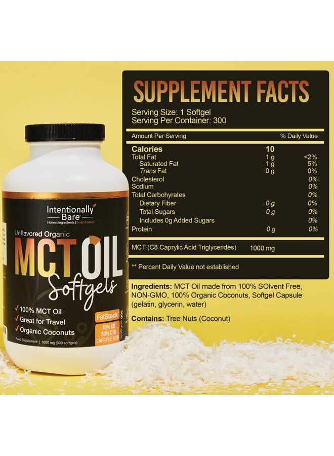 Intentionally Bare Organic MCT Oil Capsules - 70% C8 MCT Oil & 30% C10 MCT Capsules Unflavored for Keto Low Carb and Paleo Diet - Coconut C8 & C10 for Energy Mood & Focus - Non-GMO 300 Soft Gels - Image 2