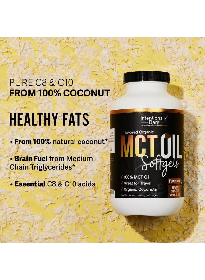 Intentionally Bare Organic MCT Oil Capsules - 70% C8 MCT Oil & 30% C10 MCT Capsules Unflavored for Keto Low Carb and Paleo Diet - Coconut C8 & C10 for Energy Mood & Focus - Non-GMO 300 Soft Gels - Image 4