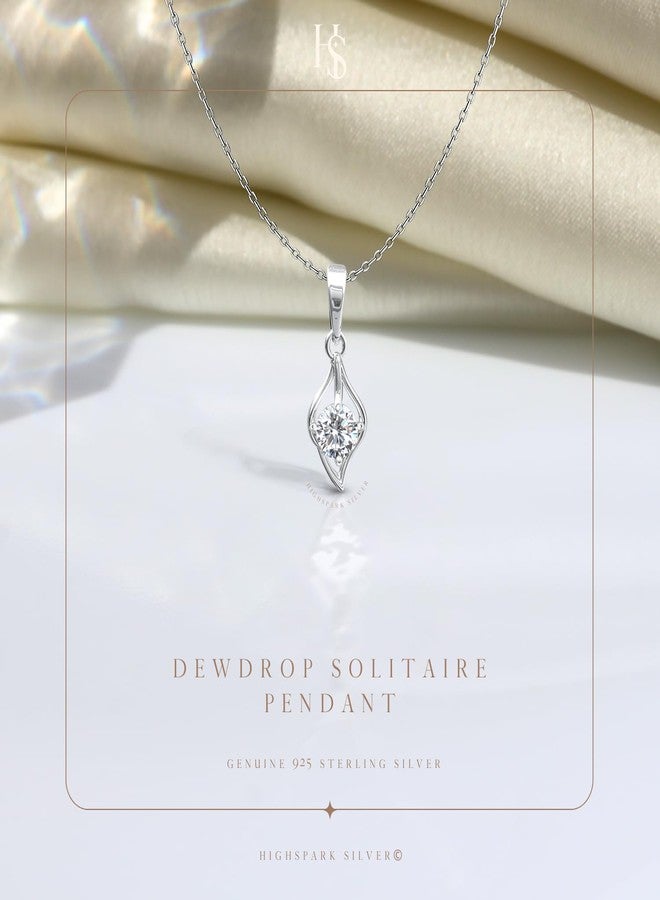 HighSpark Stylish Dew Drop Pendant Necklace | 92.5 Sterling Silver & Stunning Shimmering Shine | Lovely Gift For Women & Girls - Silver - Image 3