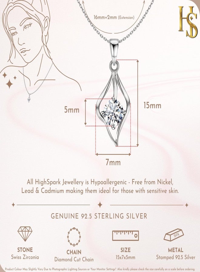 HighSpark Stylish Dew Drop Pendant Necklace | 92.5 Sterling Silver & Stunning Shimmering Shine | Lovely Gift For Women & Girls - Silver - Image 2