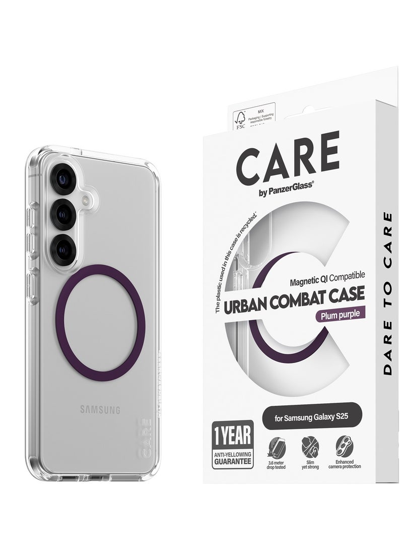 PanzerGlass حافظة قتال حضري من CARE بواسطة PanzerGlass لجهاز Samsung Galaxy S25 متوافقة مع الشحن اللاسلكي Qi، حماية من السقوط عسكرية، ضمان مضاد للاصفرار لمدة 1 سنة، حافظة Galaxy S25، شفاف-بنفسجي داكن - Image 1