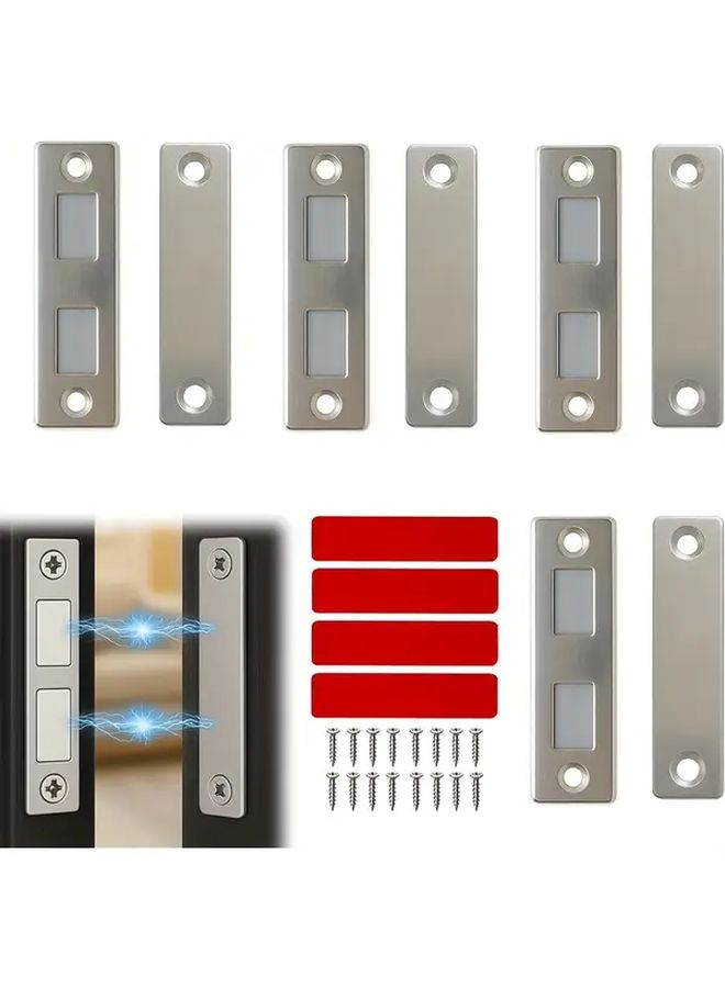 Silvery 4 Pieces Ultra Thin Double Magnetic Door Stops for Cabinets Closets Easy Install - Image 1