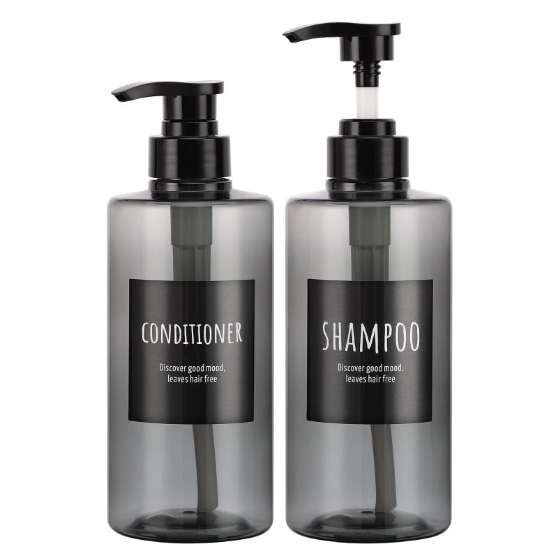Segbeauty Soap Dispenser with Labels Segbeauty 2 Packs of 169oz Refillable Shampoo Body Wash Pump Bottles for Shower Hotel Bathroom 500ml Empty Plastic Press Conditioner Lotions Dispenser Gray 