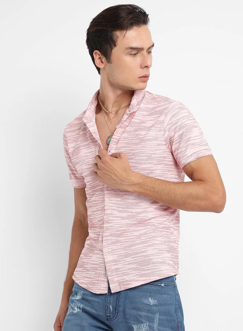CAHOOT  Men's Blush Pink Textured Horizontal Striped Shirt for Men | Best Price UAE