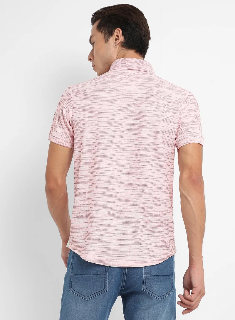 CAHOOT  Men's Blush Pink Textured Horizontal Striped Shirt for Men | Best Price UAE