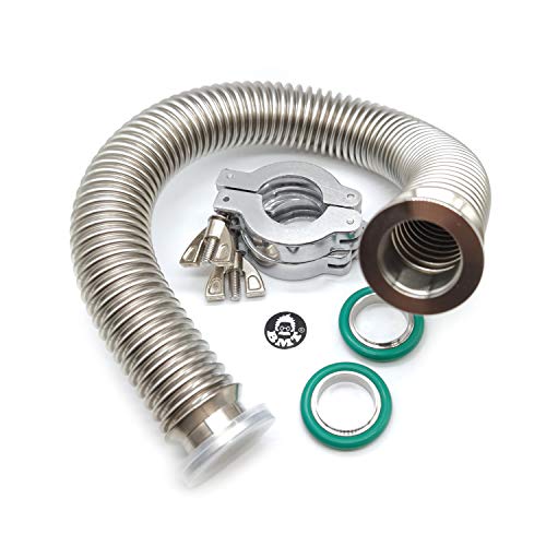 BROWNIAN MOTION TECHNOLOGY bmotiontech NW25 KF25 flexible corrugated vacuum bellow hose with 2pcs Aluminum clamp, SS centering rings & FKM O-rings (1000mm appox. 3.3ft KF25) - Image 2