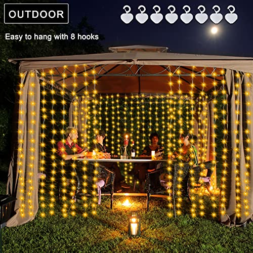 echosari Solar Curtain Lights 7.9ft x 6ft 144 LED Outdoor Curtain Lights Waterproof with Timer 8 Modes for Christmas Garden Patio Fence Wedding Wall Window Gazebo Decor - Warm White - Image 4