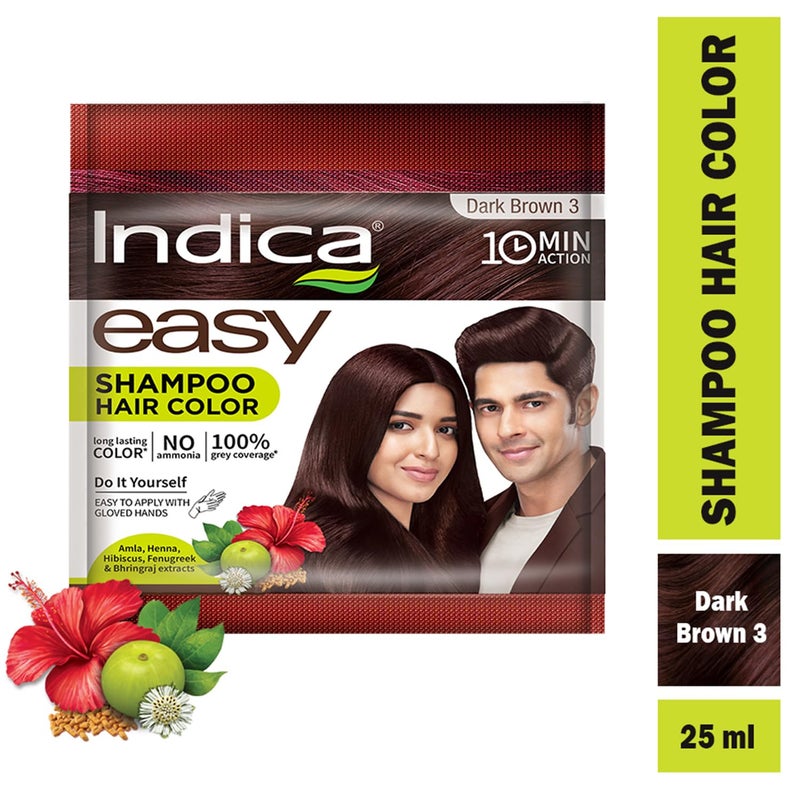 Indica Easy DoItYourself 10 Minutes Hair Color Shampoo with 5 Herbal Extracts and 100 Ammonia Free Long Lasting Formula 125g  125ml  Dark Brown Colour Gloves Included - Image 2