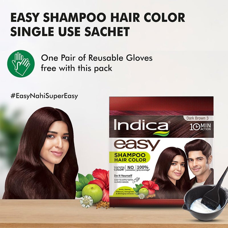 Indica Easy DoItYourself 10 Minutes Hair Color Shampoo with 5 Herbal Extracts and 100 Ammonia Free Long Lasting Formula 125g  125ml  Dark Brown Colour Gloves Included - Image 3