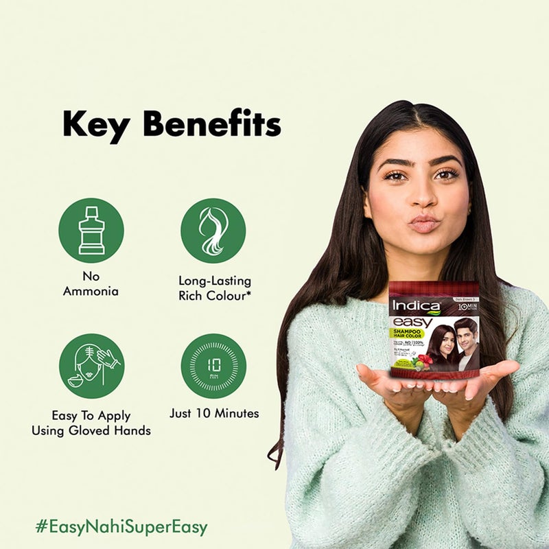 Indica Easy DoItYourself 10 Minutes Hair Color Shampoo with 5 Herbal Extracts and 100 Ammonia Free Long Lasting Formula 125g  125ml  Dark Brown Colour Gloves Included - Image 5
